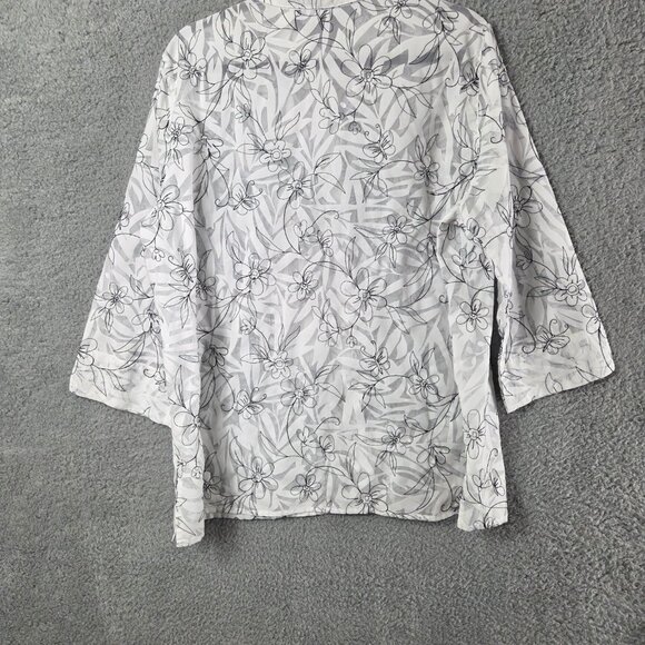ALFRED DUNNER Floral Blouse Semi Sheer Top 18 White Black Boho Office Siren - Picture 6 of 8